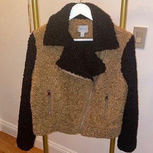 Nine West tan and black Sherpa Jacket moto jacket style  size small